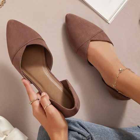 New, With Tags! Shein Brown 6.5 Shoes For Work Women, Nice Flat Shoes, Fall Shoes Flats, Professional Sandals, Business Casual Flats, Brown Flat Shoes, Shoes For Work, Black Pointed Toe Flats, Work Women