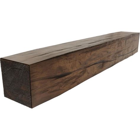 Dimensions: 4-in H x 8-in D x 60-in W (Inside: 2-in H x 7-in D x 58-in W). Use as a fireplace mantel or a floating shelf. 1-in wall thickness. Impervious to decay, insect infestation, water damage and won't warp, crack or split. Realistic wood texture. Requires no additional structural support, which means significant savings in material and labor. Ekena Millwork Riverwood Faux Wood 60-in W x 4-in H x 8-in D Premium Aged Urethane Rustic Fireplace Mantel in Brown | MANURW04X08X60ZD Rustic Fireplace Mantel, Faux Wood Fireplace, Faux Fireplace Mantels, Rustic Fireplace Mantels, Rustic Fireplace, Wood Fireplace Mantel, Faux Wood Beams, Wood Beam Ceiling, Rustic Fireplaces