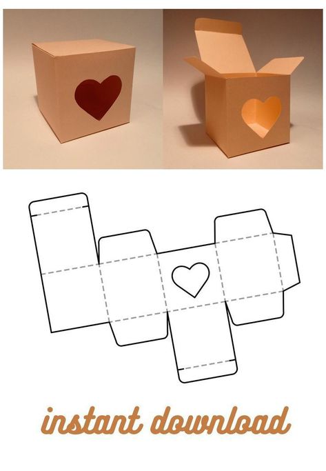 Heart Box Template, Template Heart, Karton Design, Diy Gift Box Template, Templat Kotak, Box Template Printable, Pola Kotak, Heart Gift Box, Kartu Valentine