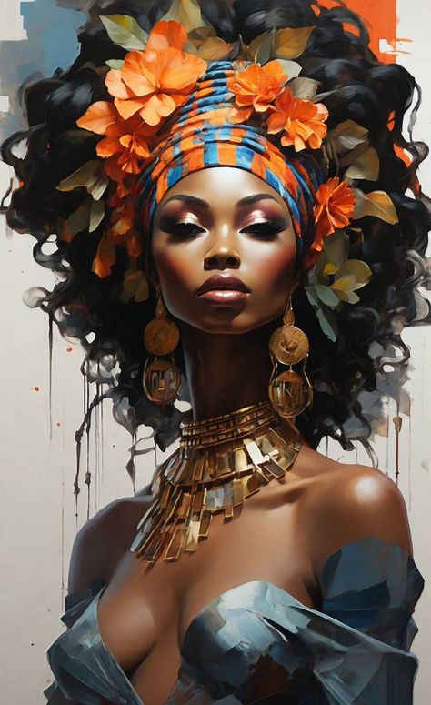 African Art Paintings Black Women, Black Artwork Inspiration, African Goddess Art, Afrocentric Art Goddesses, African Portraits Art, Africa Art Design, African Goddess, Black Woman Art, Nature Goddess