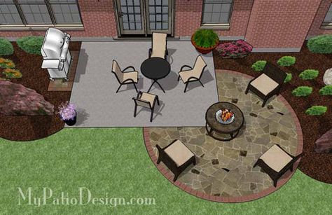 Patio Design Layout, Fire Pit Layout, Patio And Fire Pit, Circle Patio, Patio Plan, Stone Patio Designs, Patio Addition, Large Backyard Landscaping, Terrasse Design