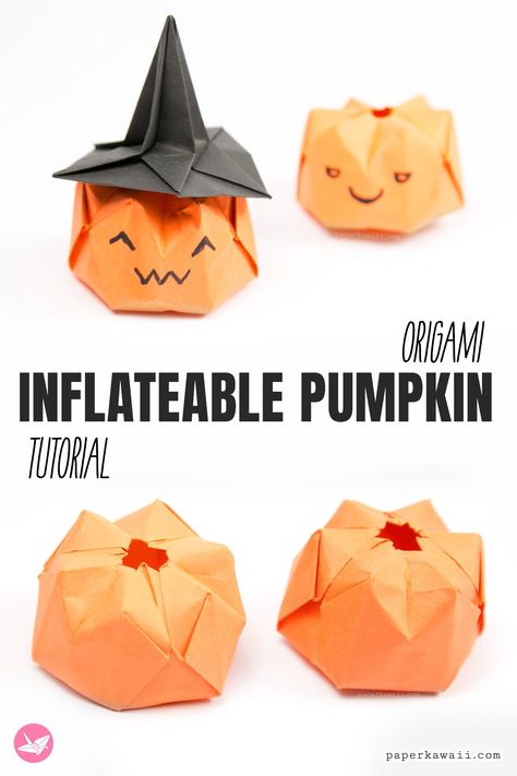 Kawaii Halloween Crafts, How To Make A Paper Pumpkin, Pumpkin Origami Tutorials, Pumpkin From Paper, Pumpkin Origami For Kids, Origami Pumpkin For Kids, Kids Halloween Decorations Diy, Paper Halloween Decorations Diy, Oragami Ideas Halloween