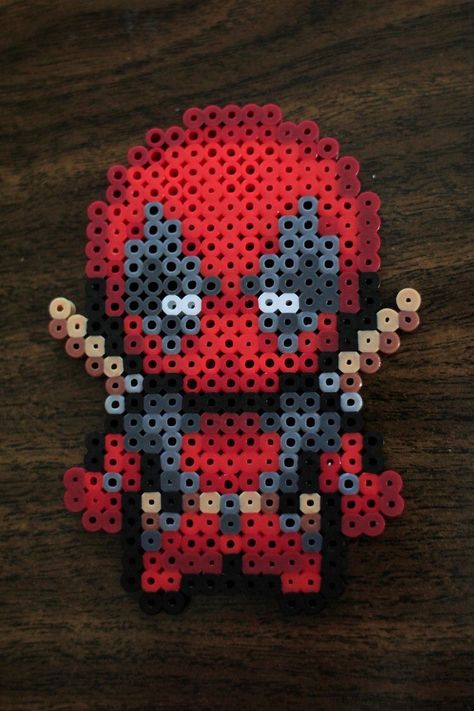 Deadpool Perler Bead Designs, Perler Creations, Pixel Beads, Pearl Beads Pattern, Fuse Bead Patterns, Art Perle, 8bit Art, Hama Beads Design, Perler Bead Templates