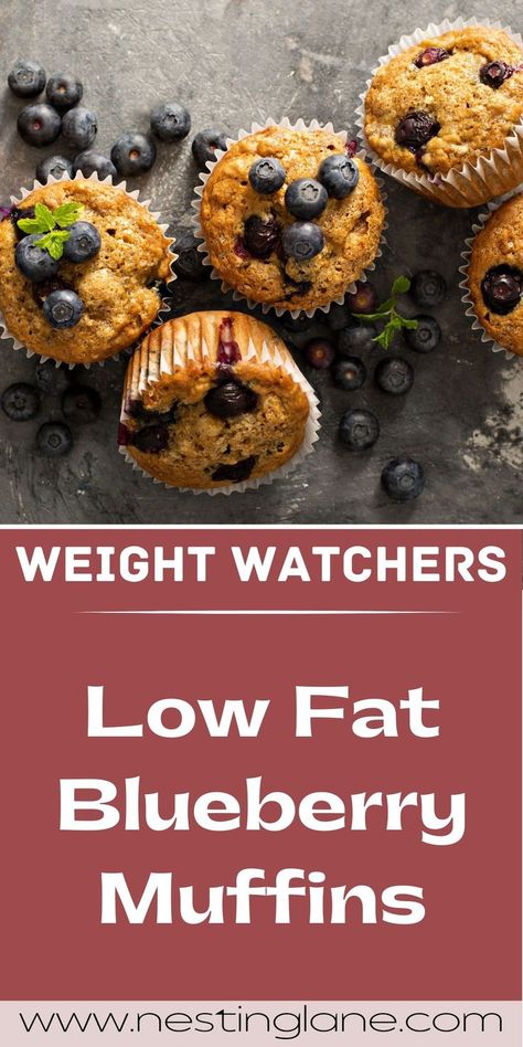 Graphic for Pinterest of Weight Watchers Low Fat Blueberry Muffins Recipe. Low Fat Blueberry Muffins, Low Fat Muffins, Egg Free Muffins, Snack Quick, Fiber Cereal, Blueberry Muffins Recipe, Filled Muffins, Muffin Recipes Blueberry, Healthy Low Carb Recipes