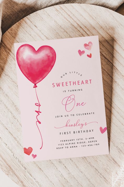 Our Little Sweetheart Is Turning One Birthday Invitation Template, Valentine's Birthday Invite, Girl First Birthday February Birthday Invite, Valentine's Birthday, Our Little Sweetheart Is Turning One, Girl First Birthday February, Heart Theme First Birthday, Valentines Day Birthday, First Birthday Decor, Second Birthday Decor, Third Birthday Decor, Girl Birthday Decor, Valentine's Day Theme Birthday, Pink Hearts Birthday Theme | NIKI PRESS DESIGNS Love First Birthday Theme, One Year Old Birthday Party Girl February, Valentines Themed First Birthday, February Birthday Themes, First Birthday Girl February Themes, Sweetheart First Birthday Girl, Valentine 1st Birthday Girl, Our Little Sweetheart Is Turning One, February 1st Birthday Ideas Girl