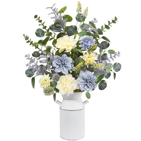 PRICES MAY VARY. Natural Charm in a Vase : The size of the flowers arrangement is about 24.5”. Included 1* metal pot, 1 pcs eucalyptus greenery stem and a bundle of fake flowers bouquets adorned with assorted hydrangea and eucalyptus stems Full of Spring Ambiance: Crafted from premium and soft silk materials with plastic and iron inside the stems, with vibrant colors, clear patterns and textures, cute design make this artificial flowers bouquet easy to complement any decor Low Maintenance : Our Fake Flowers In Vase, Kitchen Spring Decor, Table Centerpieces Home, Fake Flower Arrangements, Tissue Paper Flowers Diy, Eucalyptus Stems, Fake Flower Bouquet, Table Flower Arrangements, Table Centerpiece Decorations