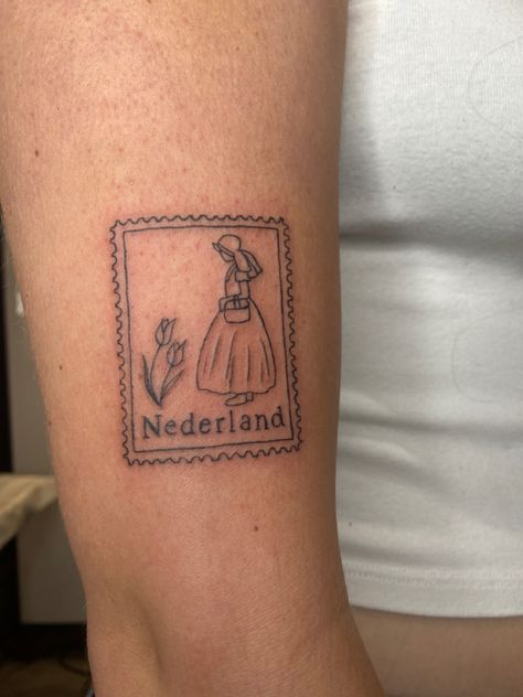 Dutch Stamp Tattoo, Dutch Clogs Tattoo, Dutch Heritage Tattoo, Traditional Dutch Tattoo, Belgium Tattoo Ideas, Dutch Tattoo Ideas Netherlands, Windmill Tattoo Small, Dutch Tattoo Ideas, Denmark Tattoo