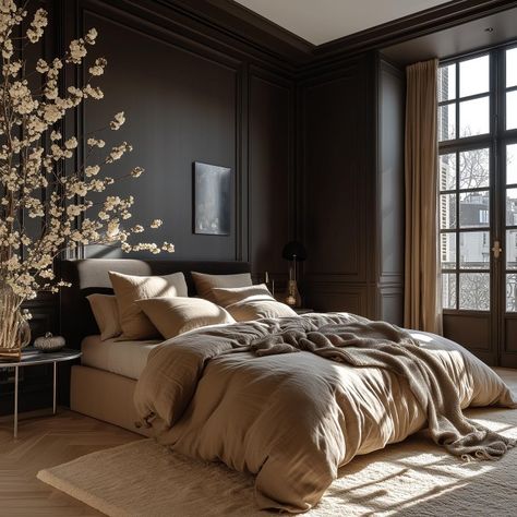 Chocolate Brown Bedrooms, Chocolate Bedroom, Dark Brown Bedrooms, Male Bedroom, Male Bedroom Ideas, Bilik Idaman, Brown Rooms, Dark Bedroom, Modern Luxury Bedroom