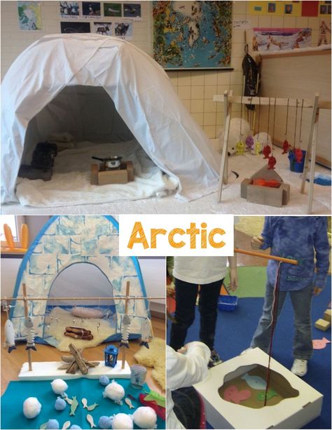 Inuit Preschool Activities, Dramatic Play Centers Winter, Eyfs Arctic Activities, Winter Theme Preschool Dramatic Play, Artic Dramatic Play Area, Artic Activities For Kids, Arctic Animal Dramatic Play, Ice Fishing Dramatic Play, Dramatic Play Winter Theme