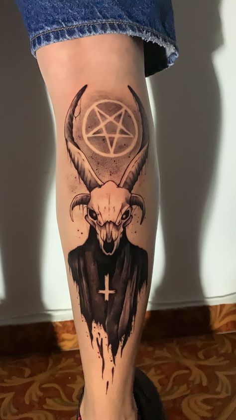 Satanic Goat Tattoo, Demonic Tattoos, Satanic Tattoo Design, As Above So Below Tattoo, Black Magic Tattoo, Baphomet Tattoo, Satanic Tattoo, Tattoo Goat, Pentagram Tattoo