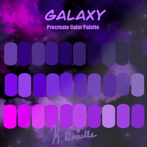 "Galaxy"  is a handpicked color palette made up of my favorite color combinations. The Procreate swatch file with 30 colors is ready for instant download and use in your Procreate app. Each color was carefully selected with care for your amazing designs and projects.  When you purchase, you will be prompted to download a Zip file that contains the procreate palette file. Purchase Includes: * A (.swatches) file compatible with the Procreate App Instructions for use on iPad: * Download on the Etsy website, not the app.  * Find where you saved it, tap on the ZIP file, and tap on the swatches file to automatically save it in Procreate.  ---PLEASE NOTE--- - This color palette ONLY works in the Procreate app for iPad. Please make sure you have the latest version of the Procreate app in order to Galaxy Colour Pallete, Dusty Rainbow Color Palette, Cool Colors Palette, Star Color Palette, Purple Color Pallet, Goth Color Palette, Celestial Color Palette, Galaxy Color Palette, Space Color Palette