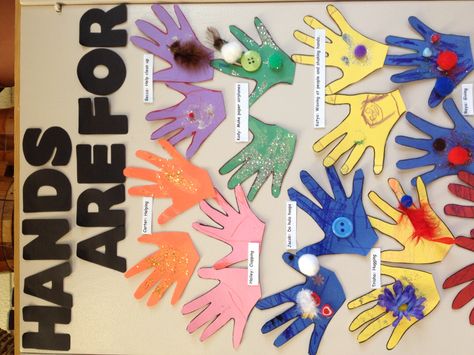 Kindness Lesson, Hands are For board, each student said something nice that hands could be for. Hands Are Not For Hitting Activities For Preschool, Gentle Hands Preschool, Hands Are For Helping Craft, Caring For Others Preschool Activities, Hands Are Not For Hitting Preschool, Gentle Hands Activities For Toddlers, Hands Are Not For Hitting Activities, Hands Are Not For Hitting, Manners Activities