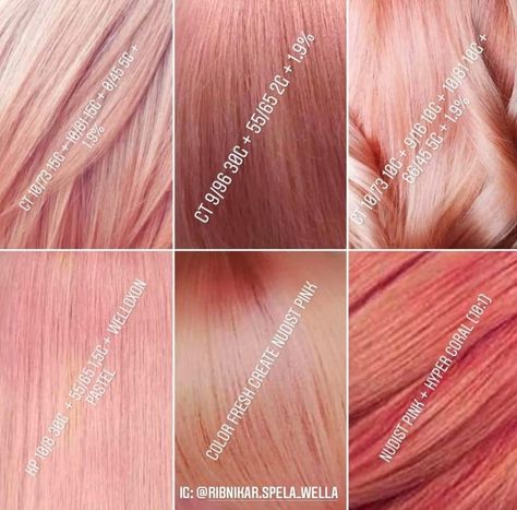 Rose Gold Hair Formula, Dusty Rose Hair Color, Dark Strawberry Blonde Hair, Dusty Rose Hair, Rose Hair Color, Peach Hair Colors, Wella Hair Color, Copper Red Hair, Color Formulas