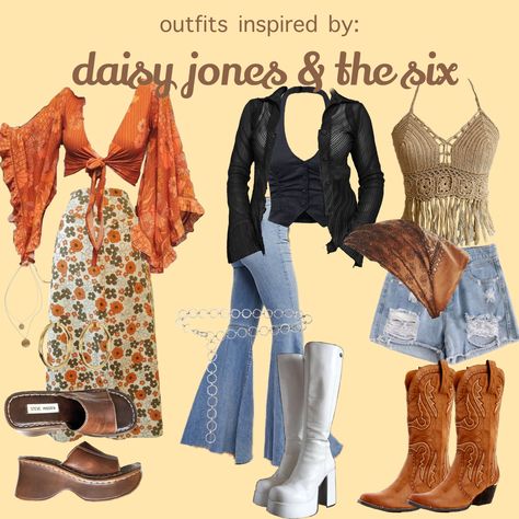 daisy jones & the six outfits | what i would wear if i was in daisy jones & the six | 70s outfits | 70s fashion | 🏵🪕☎️ Daisy Jones And The 6 Outfits, Daisy Jones And The Six Aesthetic Fashion, 70s Woman Outfits, 70s Fashion Lookbook, Daisy Jones & The Six Outfits, 70s Inspired Outfits Party, 70s Outfits With Skirt, 70s Bitmoji Outfits, 70s Fashion Skirt Outfit