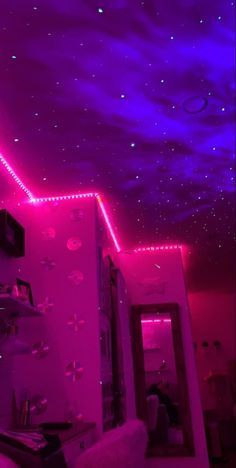 Galaxy Room, Ceiling Projector, Sky Lamp, Neon Bedroom, Led Lighting Bedroom, Aesthetic Bedroom Ideas, Neon Room, Grunge Room, Indie Room