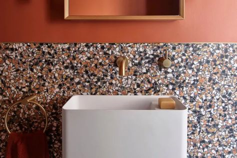 23 Midcentury Modern Bathroom Ideas | Hunker Midcentury Bathroom Vanity Ideas, Small Bathroom Mid Century, Modern Mid Century Bathroom Ideas, Small Mid Century Bathroom Ideas, Midcentury Modern Powder Room Ideas, Midcentury Powder Room Ideas, Mid Century Powder Room Ideas, Mcm Bathroom Remodel, Mcm Small Bathroom