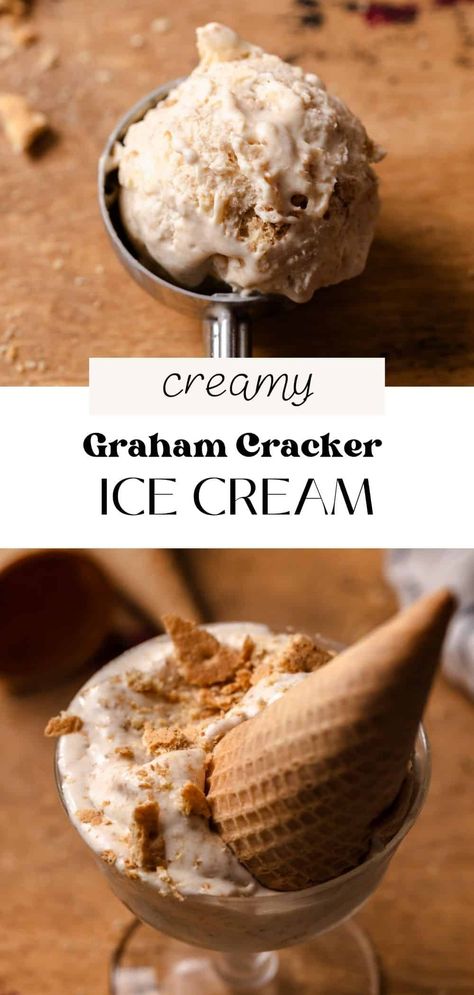 This no churn graham cracker ice cream is made by soaking graham crackers in heavy cream, whipping it up, and swirling in sweetened condensed milk. It's infused with all the warm, honey cinnamon graham cracker flavor we know and love and couldn't be easier to make. Graham Cracker Ice Cream, Cinnamon Ice Cream Recipe, Fried Ice Cream Recipe, Ice Cream Sauce, Cinnamon Ice Cream, Ice Cream Mixture, Honey Cinnamon, Fried Ice Cream, Frozen Custard