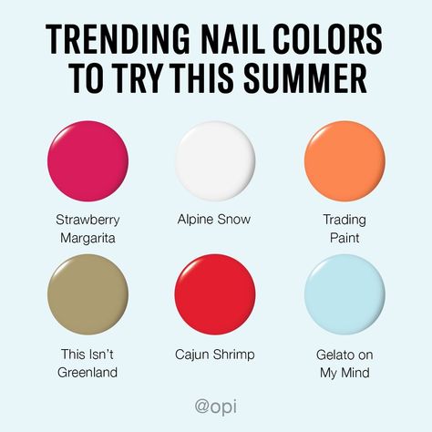 Opi Summer Colors, Mani Pedi Color Combos, Mani Pedi Combos, Fingernail Health, Nail Color Combos, Nails Easy, Hot Nails, Manicure Y Pedicure, Nails Designs