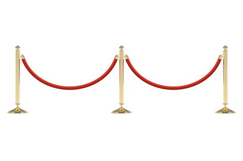 Barriers with red rope line. Red carpet event enterance gate. VIP zone, closed event restriction. Realistic image of golden poles with velvet rope. Isolated on white background.   Vector illustration.  ZIP file includes:  - JPG preview 6000x3273 px - EPS10 compatible vector file.  **Requirements:**  - EPS files should be used with Adobe Illustrator, version 10 and up. If you use any other software to open this file, we cannot guarantee results.  If you have any question, do not hesitate to conta Red Carpet Illustration, Edit Overlays, Velvet Rope, Red Rope, Simple Icon, Clip Cards, Red Carpet Event, Rococo, Vector File