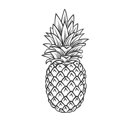 Fruit Outline, Pineapple Template, Pineapple Backgrounds, Pineapple Drawing, Pineapple Vector, Fruit Tattoo, Fruit Logo, Monochrome Illustration, Doodle Tattoo