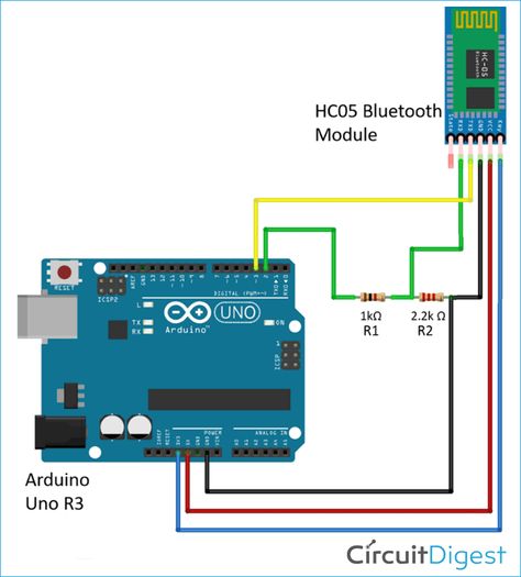 Arduino-HC05-Interfacing-Circuit-Diagram Proyek Arduino, Arduino Laser, Arduino Bluetooth, Iot Projects, Arduino Board, Diagram Design, Pc Portable, Arduino Projects, Circuit Diagram