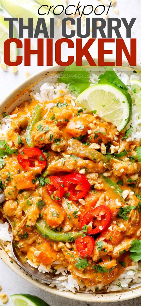 Panang Curry Crockpot, Crockpot Red Curry Chicken, Crockpot Panang Curry, Thai Crockpot, Crockpot Curry Chicken, Chicken Curry Crockpot, Crockpot Curry, Crockpot Thai, Thai Coconut Curry Chicken