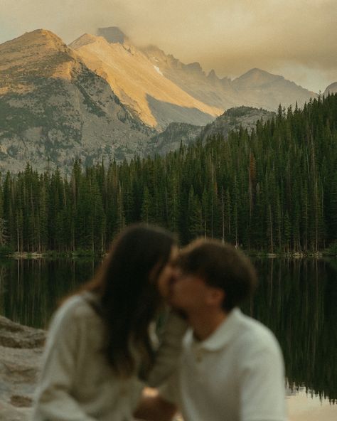 Only the most movie-worthy sunset hikes and sunrise adventures for Emily + Ben’s ethereal Colorado engagement. . . . #nashvilleweddingphotographer #coloradoengagementphotographer #coloradoweddingphotographer #minnesotaengagementphotographer #cinematicweddingphotography #documentaryphotographer #rockymountainbride #rockymountainnationalpark #authenticlovemag #travelweddingphotographer Proposal Pictures In The Mountains, Mountain Romance Aesthetic, Mountain Picnic Photoshoot, Ethereal Engagement Photoshoot, Moab Couples Photoshoot, Fall Mountain Couple Pictures, Engagement Mountain Photoshoot, Moody Mountain Engagement Photos, Lake House Engagement Photos