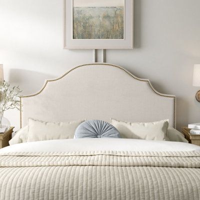 Make your bed the centerpiece to your bedroom with this panel headboard. Handmade in the USA with a solid and engineered wood frame, this headboard is fully upholstered with a linen blend and filled with foam for a plush, inviting look. Its gently arched silhouette also features angled cutouts and is dotted by nailhead trim. When it arrives, you can attach this headboard to the bed frame of your choice, mounting hardware included. Hand-curated by Kelly Clarkson. Upholstery: Talc, Size: Queen | K Upholstered Panel Headboard, Linen Headboard, Kelly Clarkson Home, King Size Headboard, Fabric Headboard, Wayfair Furniture, Queen Headboard, King Headboard, Upholstered Panels