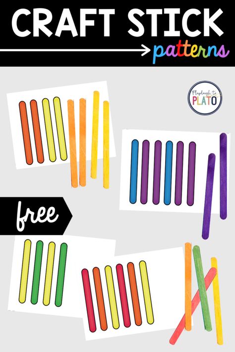 Colored Craft Stick Activities, Craft Stick Pattern Cards Free, Kindergarten Patterning Centres, Fine Motor Pattern Activities, How To Teach Patterns Preschool, Teaching Patterns In Kindergarten, Math Centers For Preschool, Abab Patterns Preschool, Patterns Kindergarten Activities