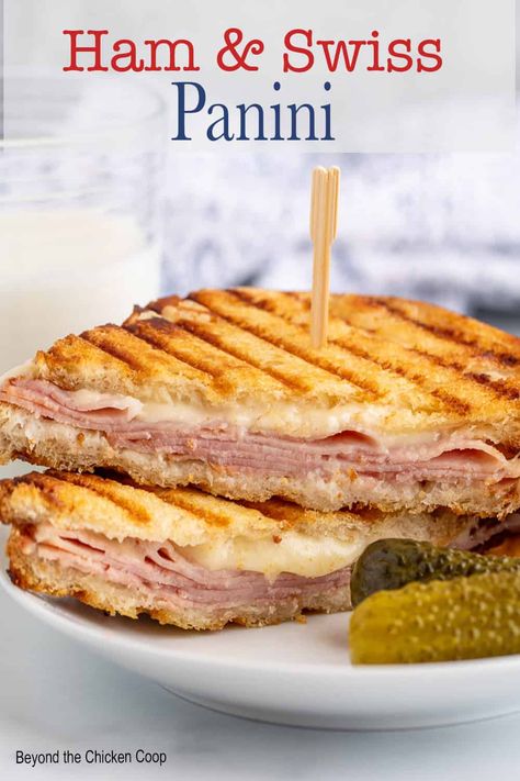 Ham and Swiss Panini Ham And Swiss Panini, Best Panini Recipes, Panini Press Recipes, Sandwich Meals, Crunchy Bread, Grilled Ham And Cheese, Ham And Swiss, Sandwhich Recipes, Best Sandwich Recipes