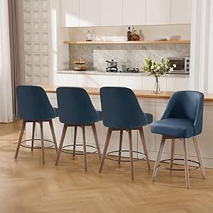 Bekrvio Counter Height Bar Stools Set of 4, Mid-Century Swivel Bar Chairs with Backs and Beech Wood Legs, 26 Inch Seat Height, PU Leather Upholstered Barstools for Kitchen Island, Bar, Pub, Blue Counter Stools With Backs, Restaurant Seating, Island Bar, Stools For Kitchen Island, Home Bar Furniture, Swivel Counter Stools, Stools With Backs, Counter Height Bar Stools, House Inside