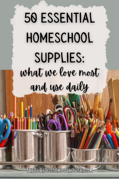 These are our top essential homeschool supplies that we use daily! Homeschooling encouragement | homeschool inspiration | homeschooling supplies | homeschool supply list | homeschool organization | charlotte mason homeschool | wild + free homeschool | best homeschool supplies | best homeschool kit | best homeschool organization | homeschooling essentials | homeschooling must haves | homeschool necessitites Homeschool Supply List, First Day Of Homeschool, Organizing Tools, Homeschool Hacks, Science Equipment, Charlotte Mason Homeschool, Homeschool Supplies, Homeschool Inspiration, Exercise Book