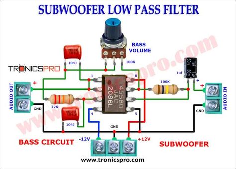 Subwoofer Diagram Sirkuit Low pass Filter Subwoofer Wiring, Diy Subwoofer, Low Pass Filter, Diy Audio Projects, Basic Electronic Circuits, Hifi Amplifier, Mini Amplifier, Circuit Board Design, Diy Amplifier