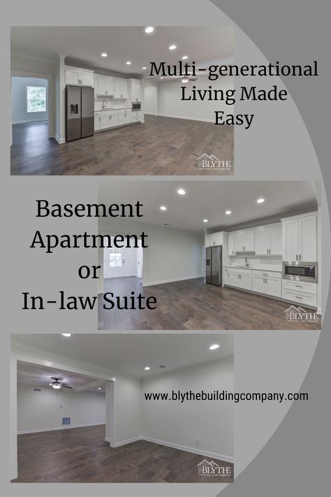 This basement in-law apartment/Millennial apartment has a full-size fridge, white-shaker cabinets, a kitchen sink, and a small oven to make multi-generational living a lot more convenient for everyone in the family. There is plenty of room for an eat-in kitchen table, a sitting area, and a private bedroom and bathroom. The best part? The private entrance opens to the driveway on the ground floor which makes it accessible for anyone of any ability level. Small Mother In Law Suite Kitchenettes, In Law Apartment Ideas, In Law Suite In Basement, Mother In Law Basement Apartment, In Law Suite Decor, Mother In Law Suite Kitchen, In Law Suite Basement Ideas, Basement In Law Suite Ideas, Mother In Law Kitchenette