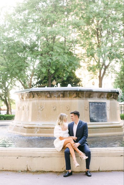 Engagement Photos Lift, Formal City Engagement Photos, Engagement Photos Outfits Vintage, Engagement Photos Steps, Formal Engagement Pictures, Stair Engagement Photos, Engagement Photos Fountain, Campus Engagement Photos, Princeton University Engagement Photos