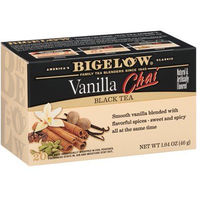 Skinny Vanilla Chai Latte - Bigelow Tea Chai Tea Bags, Vanilla Chai Tea, Bigelow Tea, Caffeine In Tea, Black Tea Blends, Black Tea Bags, Vanilla Spice, Tea Varieties, Tea Health Benefits