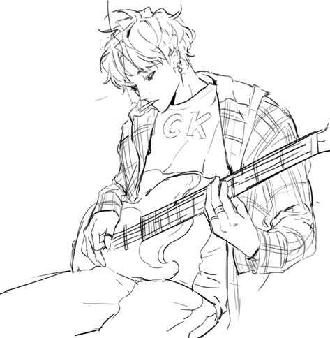 Suga Art, V Chibi, Guitar Drawing, 캐릭터 드로잉, Arte Sketchbook, Dessin Adorable, 영감을 주는 캐릭터, Art Poses, Art Tutorials Drawing