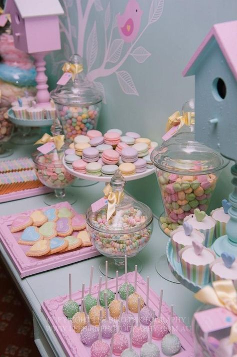 A cute pastel themed dessert buffet! Perfect for any spring Bat Mitzvah celebration. Pastel Desserts, Bachelorette Balloons, Diy Wedding Food, Cake Balloons, Buffet Dessert, Pastel Baby Shower, Pastel Birthday, Tent Canopy, Pastel Candy