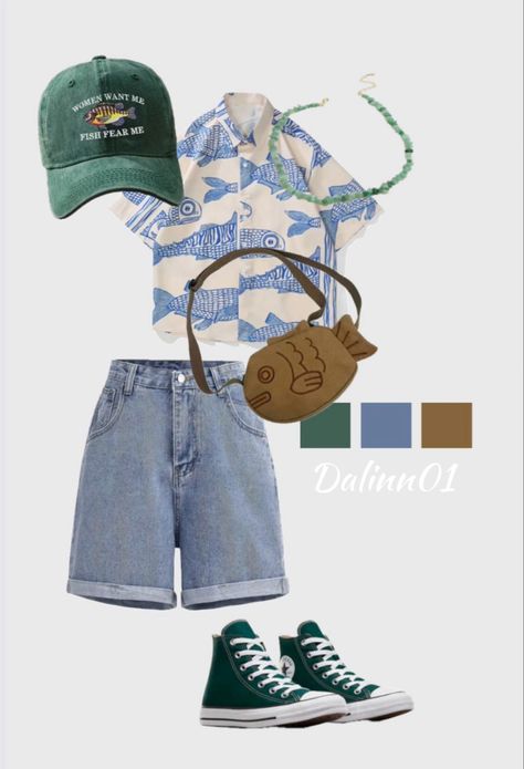 Summer outfit fish themed Fish Outfit Aesthetic, Fishcore Outfit, Goldfish Outfit, Sea Aesthetic Outfit, Fish Outfit, Fish Aesthetic, Core Fashion, Sea Aesthetic, Summer Party Outfit