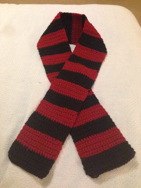 Red and Black striped crochet scarf Striped Scarf Crochet, Striped Scarf Crochet Pattern, Black Crochet Scarf, Crochet Striped Scarf, Lace Crochet Cardigan Pattern, Crochet Red And Black Sweater, Black And Red Crochet, Striped Crochet Scarf, Crochet Scarf Grunge