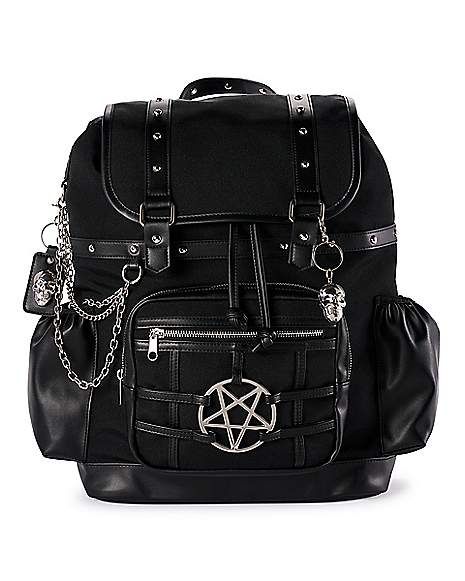 Spencer Store, Mochila Grunge, Goth Backpack, Gothic Backpacks, Goth Purse, Black Rucksack, Gothic Bag, Studded Backpack, Skull Keychain