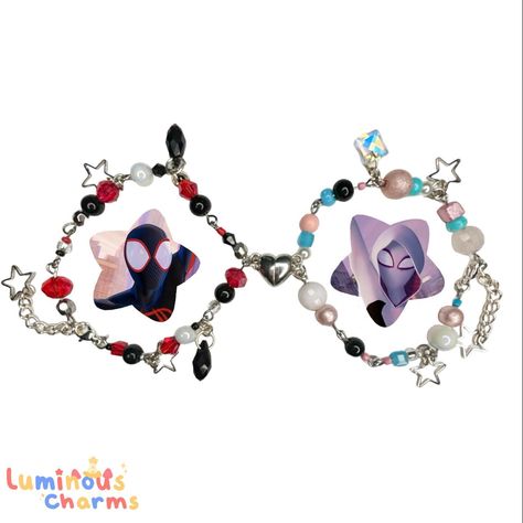 Miles Morales and Gwen Stacy inspired matching bracelets! ₊˚ʚ ᗢ₊˚✧ ﾟ. ┊ ⋆ ┊ . ┊ ┊ ┊┊ ⋆ Both bracelets are about 8 inches long ⋆ $22 (𝗣𝘂𝗿𝗰𝗵𝗮𝘀𝗲 𝘁𝗵𝗿𝗼𝘂𝗴𝗵 𝗗𝗲𝗽𝗼𝗽 𝗼𝗿 𝗠𝗲𝗿𝗰𝗮𝗿𝗶) ┊ ⋆ ┊ . ┊ ┊ ┊┊┊ ⋆ Handmade by me! ♡ ⋆ Based on the Spider-Man: Into the Spider-Verse movie ⋆ Have any questions? Feel free to message me! ┊ ⋆ ┊ . ┊ ┊ ┊┊┊ #handmade #handmadejewelry #beadedkeychain #matching #bracelets #beads #beadedjewelry #spiderman #spiderverse #spidermanintothespiderverse #spidermanacrossthespiderverse #m... Miles Morales And Gwen Stacy Matching, Spider Man And Gwen Stacy, Gwen Stacy Bracelet, Spider Man And Gwen, Miles Morales And Gwen Stacy, Miles Morales And Gwen, Spiderman Spiderverse, Spider Man Into The Spider Verse, Bracelets Beads