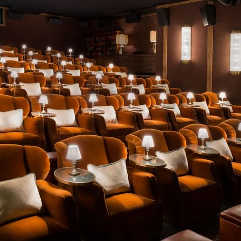 Movie Theater Lighting, Cinema Seating, Small Sitting Rooms, Vintage Movie Theater, Home Theater Room Design, Theater Room Design, Vintage Cinema, Private Event Space, Small Theatre