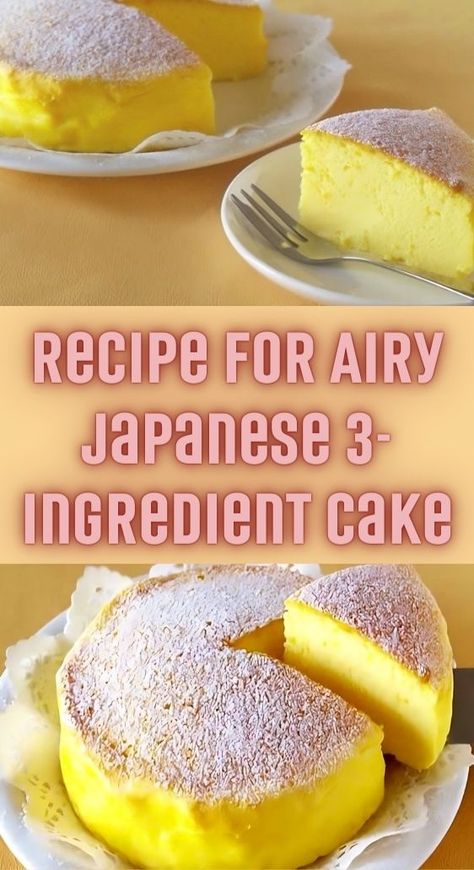 Recipe for Airy Japanese 3-Ingredient Cake 3 Ingredient Cakes, Japanese Cake, Bake Sale, 3 Ingredient, 3 Ingredients, All You Need Is, Dessert Recipes, Baking, Cake