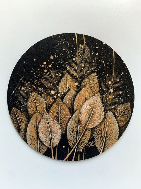 Black And Gold Abstract Painting, Leaf Art Diy, Black And Gold Abstract, Ideas Cuadros, Leaves Painting, Gold Art Painting, Gold Abstract Painting, Stick Art, Trees Nature