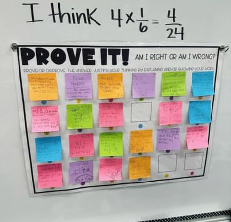 Prove It post-it poster Decorations For Math Classroom, Enrichment Activities For Elementary Math, 3rd Grade Math Classroom Setup Ideas, 4th Grade Math And Science Classroom, Sixth Grade Math Classroom, Math Focus Wall 5th Grade, Math Bulletin Boards 5th Grade, 5th Grade Math Classroom Decor, Fifth Grade Math Classroom