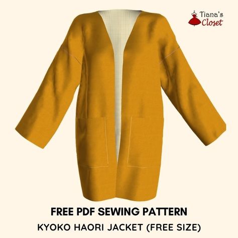 Kyoko haori jacket – free sewing pattern – Tiana's Closet Paper To Print, New Dress Pattern, Sewing Patterns Free Women, Haori Jacket, Free Pdf Sewing Patterns, Traditional Jacket, Save The Earth, Free Sewing Pattern, Baby Sewing Patterns