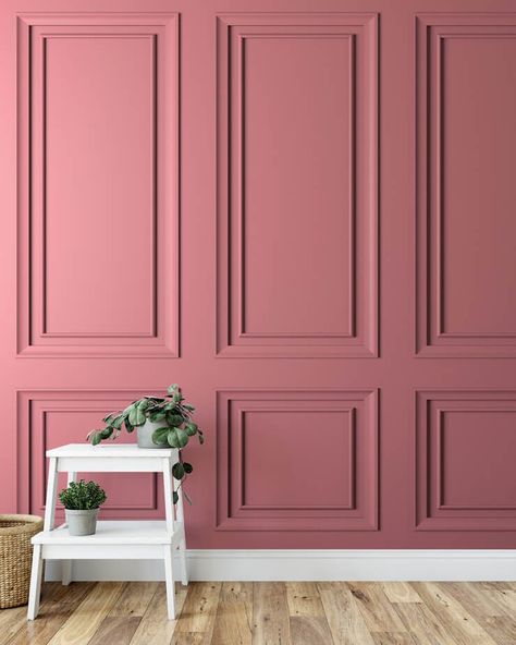 Pink Wall Panels, Panel Wall Pink, Pink Wall Molding, Pink Accent Wall Office, Wallpaper Backgrounds Room, Studio Wall Ideas, Pink Panel Wall, Pink Wall Panelling, Studio Wall Design