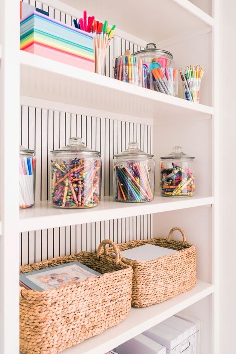 Playroom With Built In Shelves, Bedroom Turned Into Playroom, Hidden Playroom Door, Unique Living Room Seating, Flexible Home Office Space, Playroom Shelf Ideas, Light Fixture For Playroom, Playroom Design Colorful, Small Playroom Ideas Minimalist