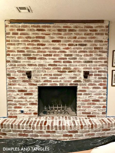 How to Mortar Wash a Brick Fireplace || Brick Fireplace Makeover || Mortar Wash Tutorial || Dimples and Tangles Mortar Wash Brick Fireplace, Mortar Wash Brick, Wash Brick Fireplace, German Smear Brick Exterior, Mortar Wash, German Smear Brick, White Wash Brick Fireplace, Fireplace Brick, Red Brick Fireplaces